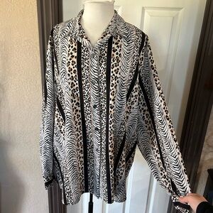 Allison Daley Leopard and Zebra Print Button Down Plus Size Blouse